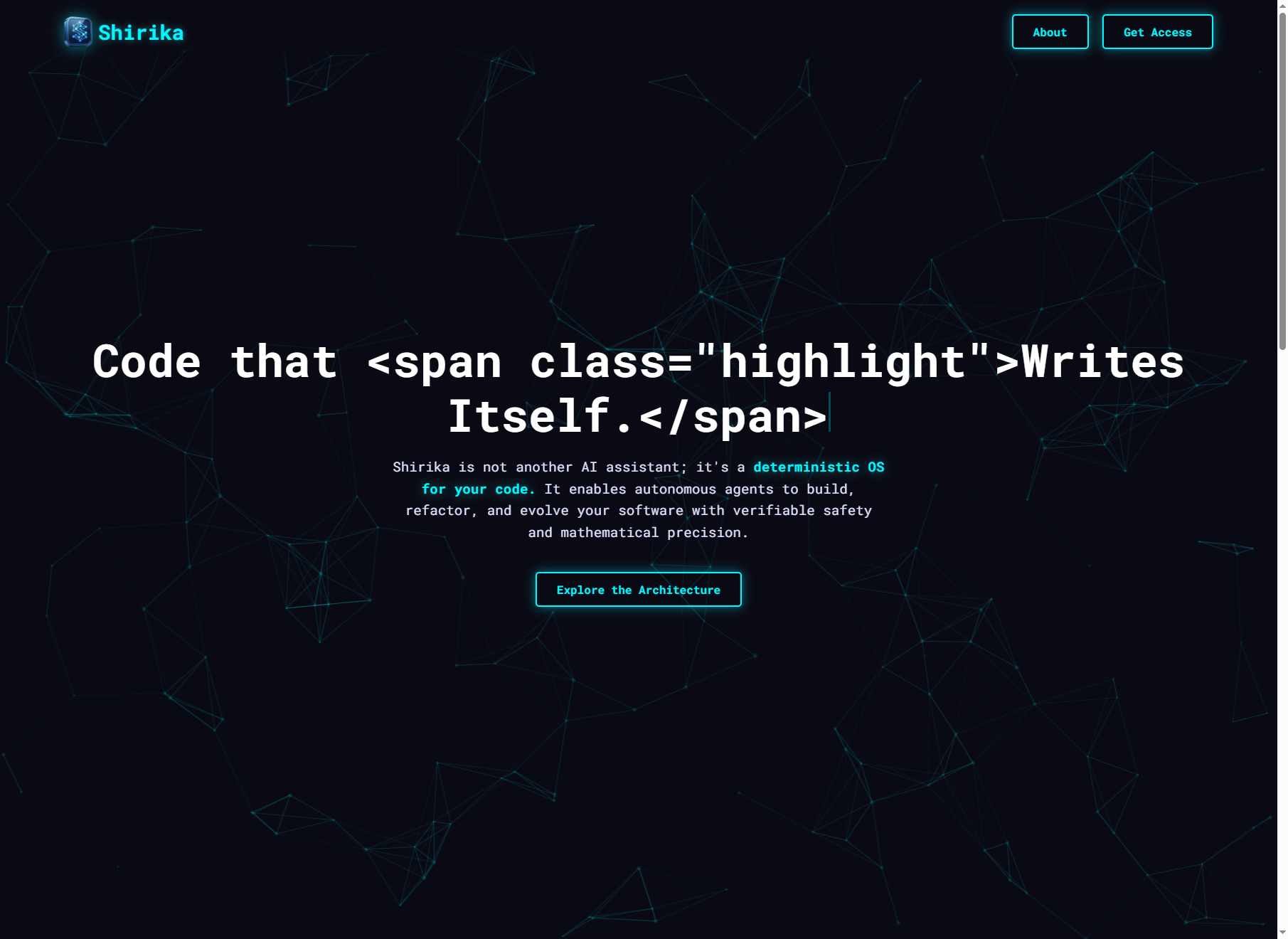 Screenshot of Shirika, an autonomous code evolution platform